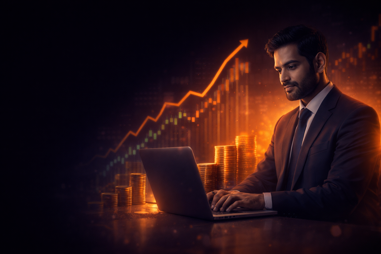 Financial advisor analyzing mutual fund portfolio with growth charts